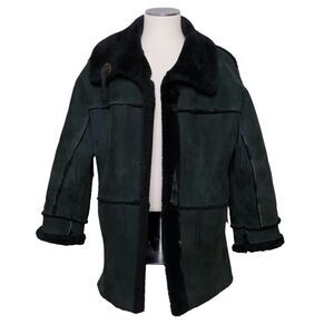 Sheepskin Shearling XL Green Ranch Southwestern Jacket Front Buttons Missing EUC